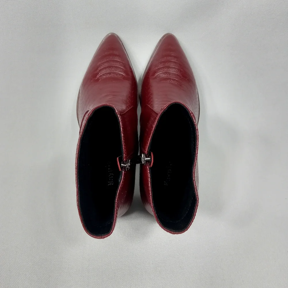 MAYPIE Dark Red Faux Leather Western Ankle Boot Size 6 - Picture 11 of 16